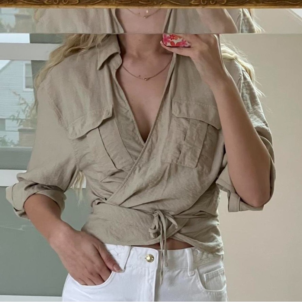Mango Beige Wrap Blouse